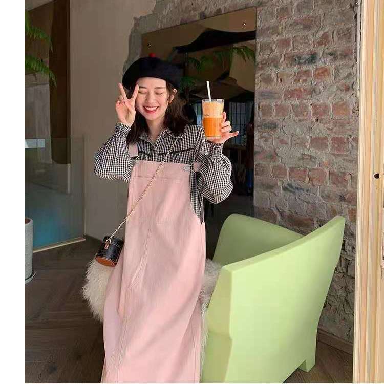 Jiashucheng Đầm Hai Dây Dài Qua Gối Dáng Rộng Màu Hồng Thời Trang Mùa Hè Phong Cách Hàn Quốc Cho Nữ Sinh