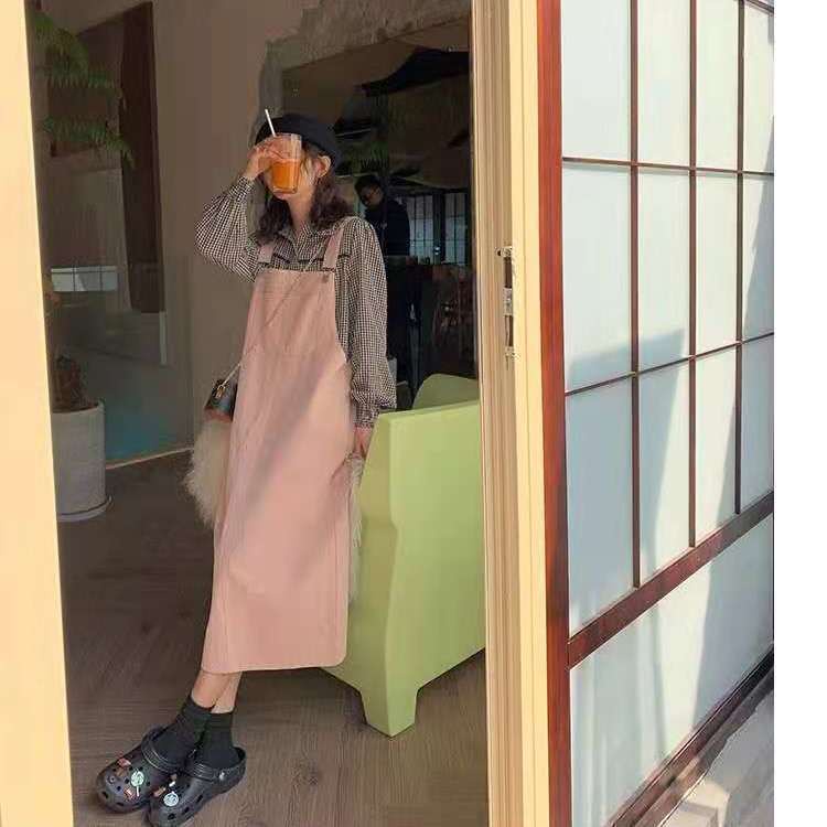 Jiashucheng Đầm Hai Dây Dài Qua Gối Dáng Rộng Màu Hồng Thời Trang Mùa Hè Phong Cách Hàn Quốc Cho Nữ Sinh