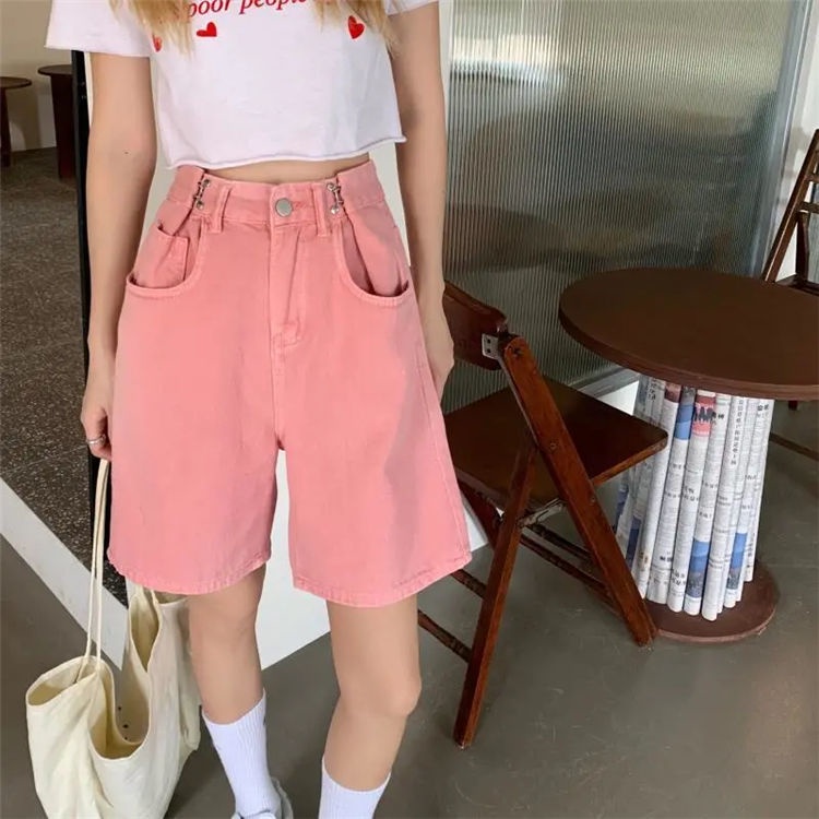 Jiashucheng Quần Short Denim Lưng Cao Ống Rộng Thời Trang Mùa Hè Hàn Quốc