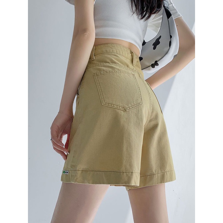 Jiashucheng Quần Short Denim Chữ a Lưng Cao Dáng Rộng Màu Vàng Thời Trang Mùa Hè Cho Nữ