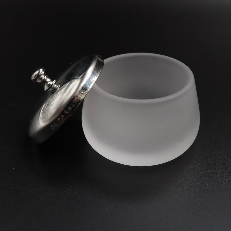 Cốc thuỷ tinh xịn xò đựng lưu huỳnh -nắp inox cốc thuỷ tinh