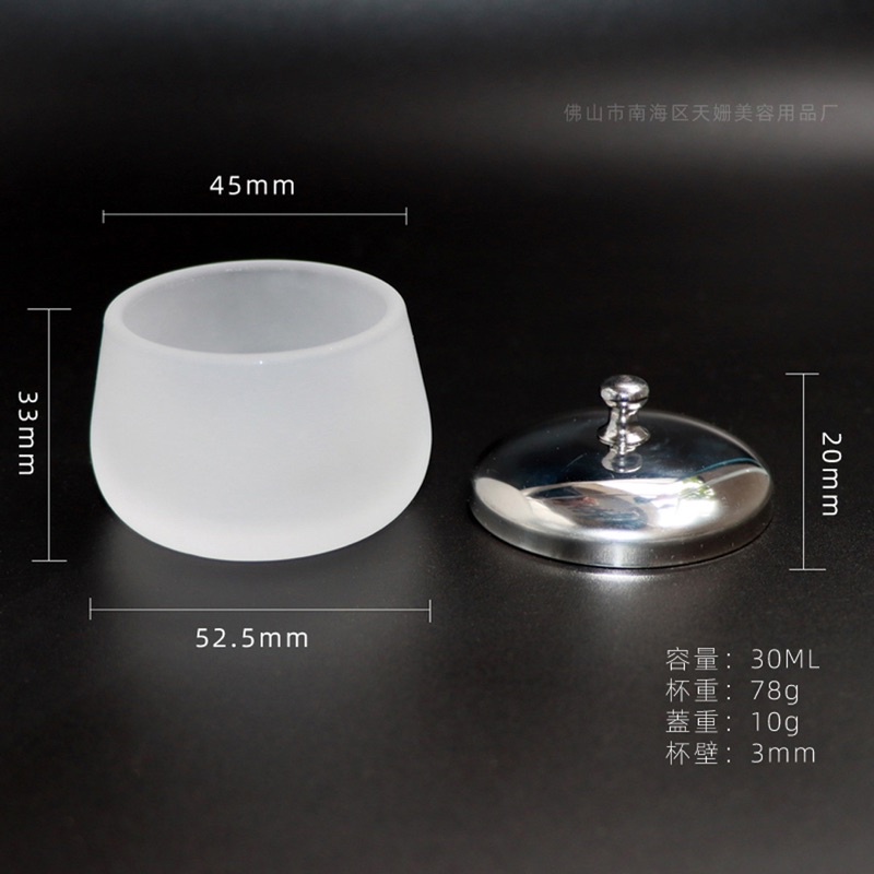 Cốc thuỷ tinh xịn xò đựng lưu huỳnh -nắp inox cốc thuỷ tinh