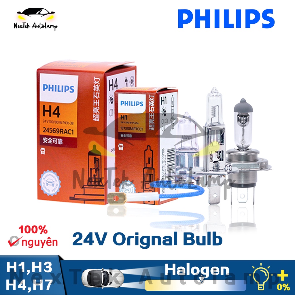 Philips Original Bulb H1 H3 H4 H7 Công suất cao 100W 90W Xe Vision Auto 24V 3200K Đèn Pha Tiêu Chuẩn 13750RA 13628RA 24569RA 13975RAC1 Đèn Sương Mù Halogen (1 Bóng Đèn)