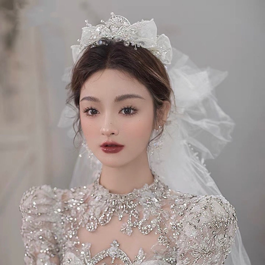 Vương Miện Cô Dâu Đính Nơ Phong Cách baroque Nhật Bản Và Hàn Quốc Cao Cấp