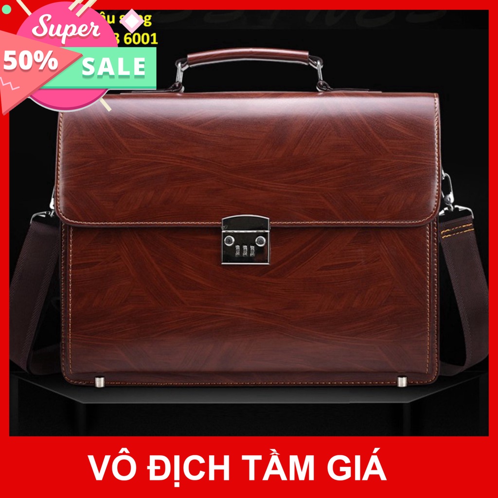 Cặp da khóa số A2 chân sắt đựng laptop Cặp sách nam công sở Túi xách da đựng laptop Túi da văn phòng tbblt
