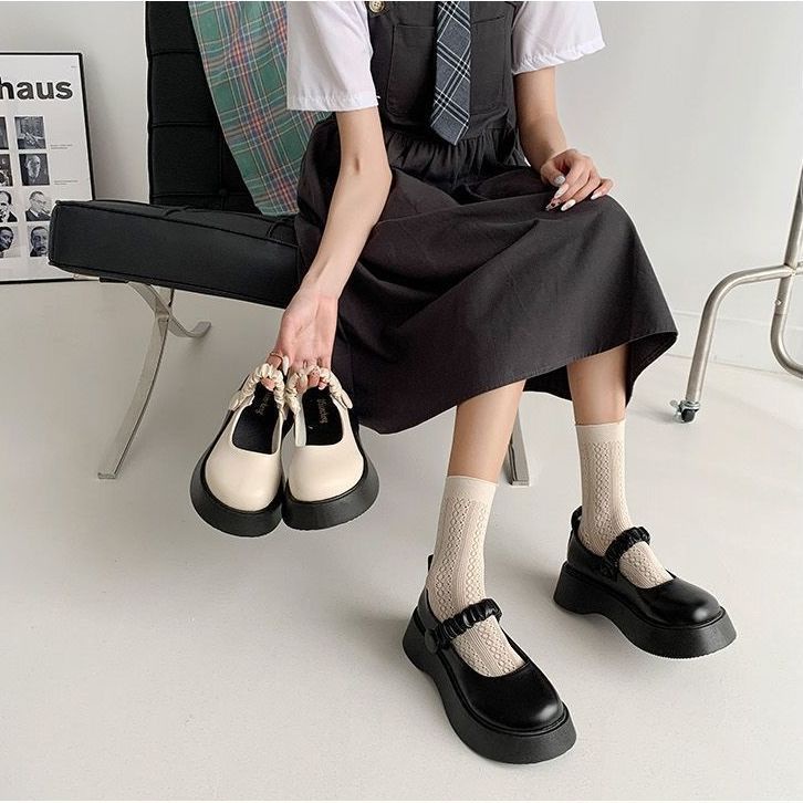 Giày Da Kiểu Anh Thời Trang Xuân Thu Cho Nữ Size 35-43 41 Mary Jane jk 42
