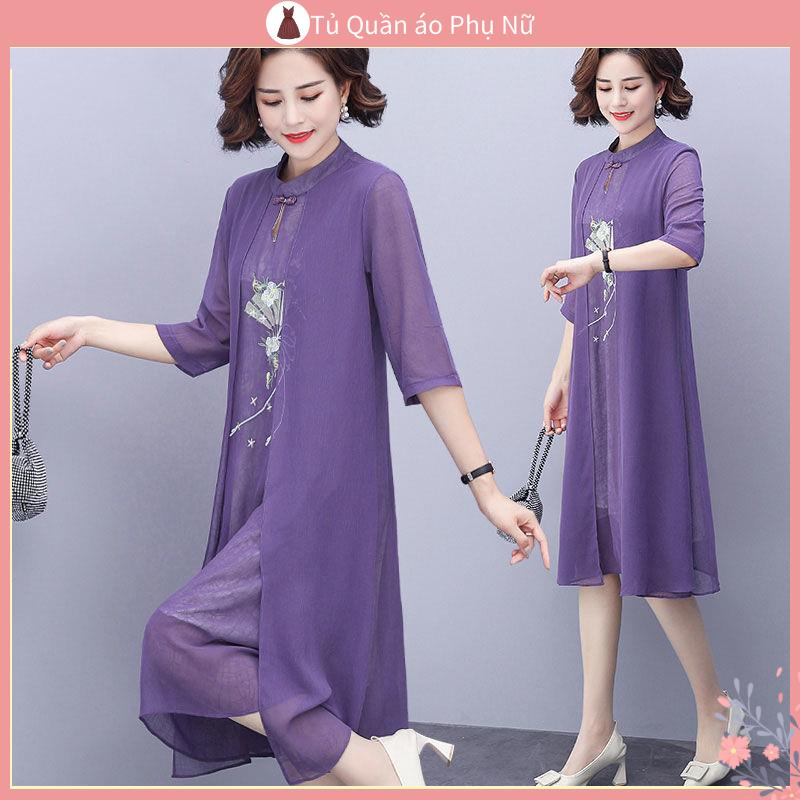 M Th trang H Qu C V Y Đầm Voan Dáng Dài Rộng Phong Cách Phương Tây Cho Phụ Nữ Trung Niên Mùa Hè