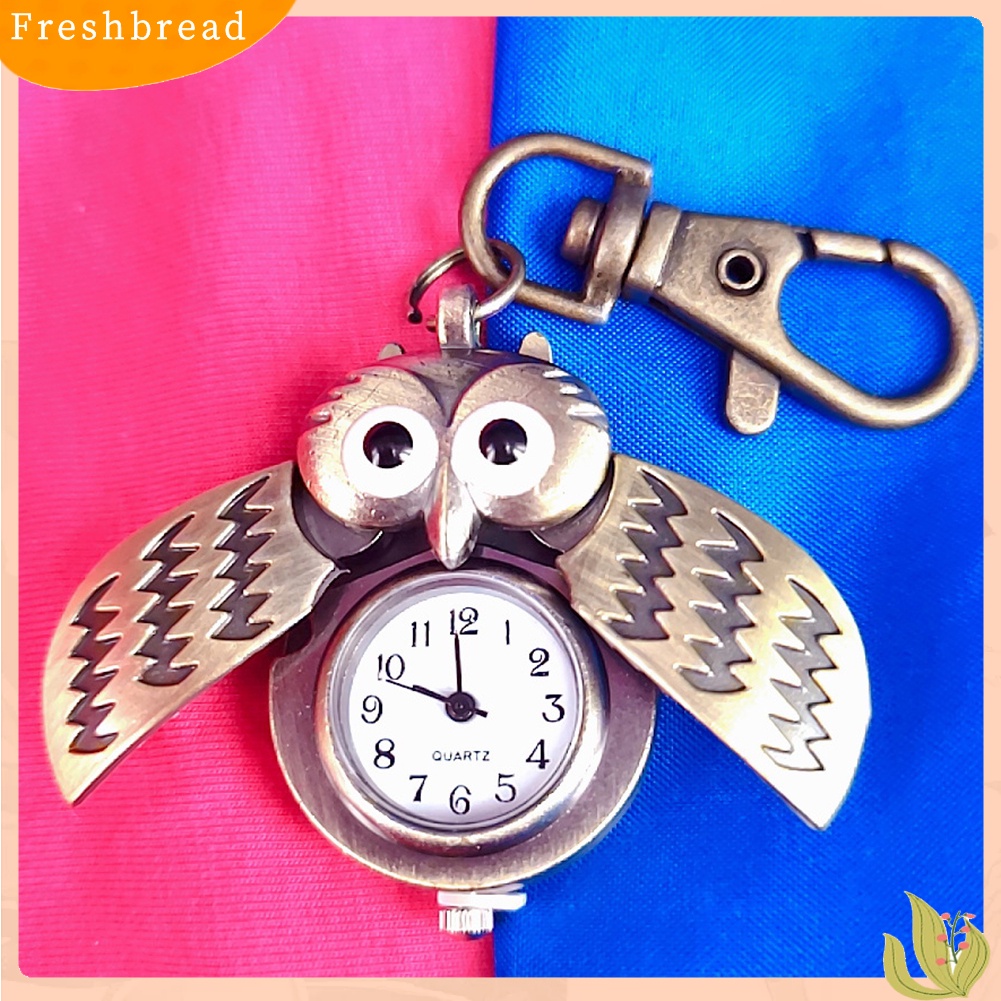 Móc khóa phong cách đồng hồ bỏ túi hình chim cú thời trang vintage