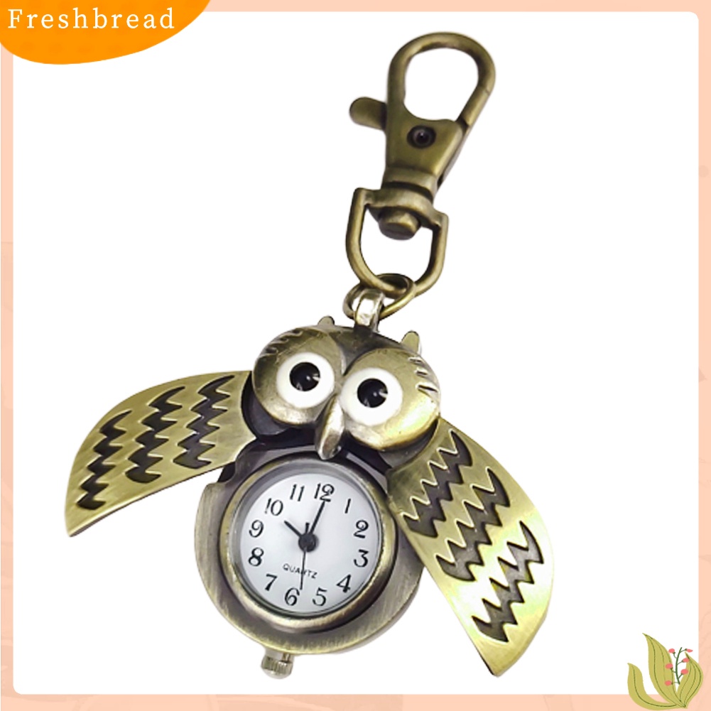 Móc khóa phong cách đồng hồ bỏ túi hình chim cú thời trang vintage