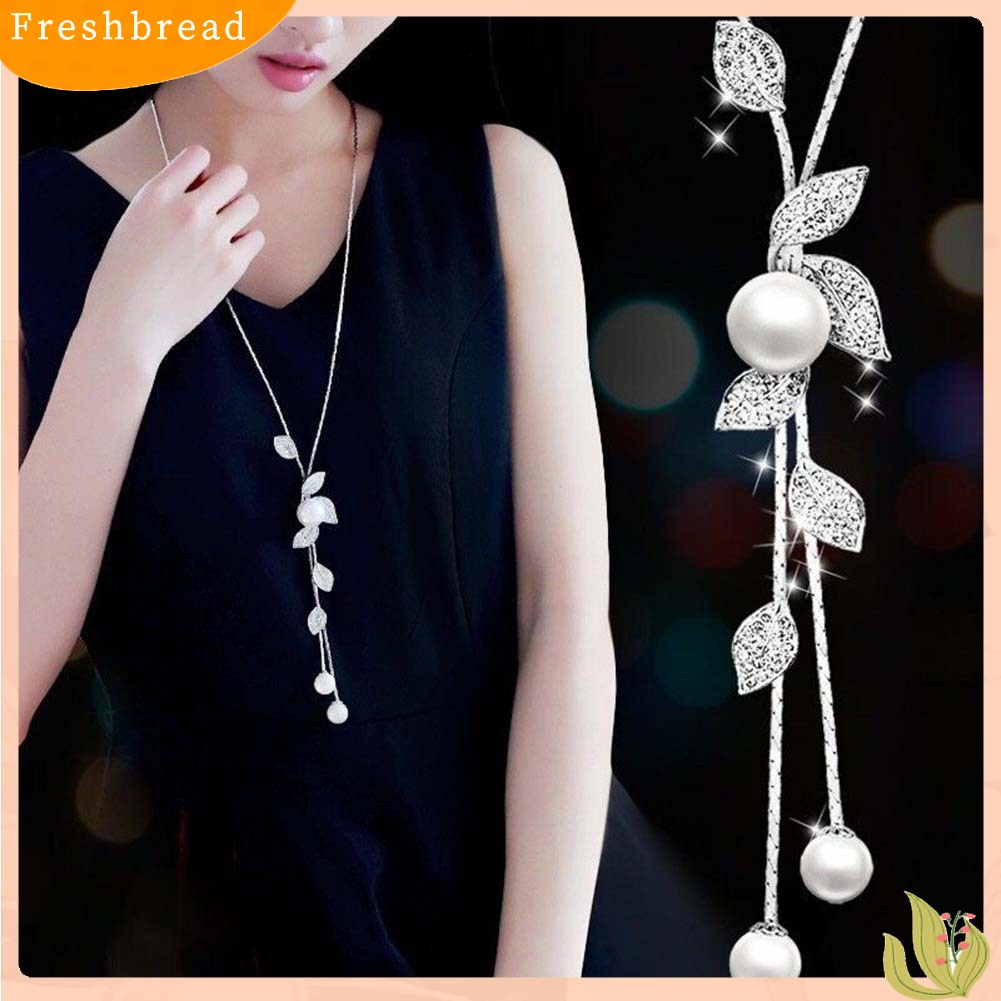 (FRESH) Vòng cổ Dáng Dài Mặt Hình Lá Đính Ngọc Trai Nhân Tạo Cho Nữ