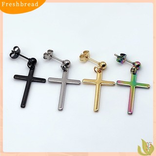 FRESH| Khuyên tai mặt hình chữ thập bằng thép không gỉ thời trang