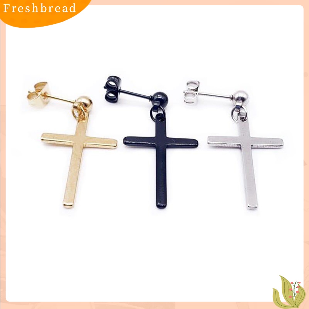 FRESH| Khuyên tai mặt hình chữ thập bằng thép không gỉ thời trang