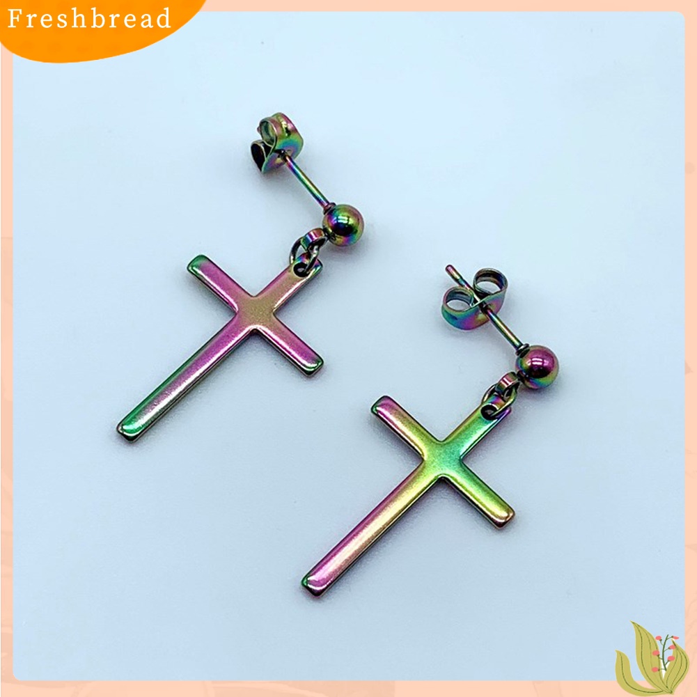 FRESH| Khuyên tai mặt hình chữ thập bằng thép không gỉ thời trang