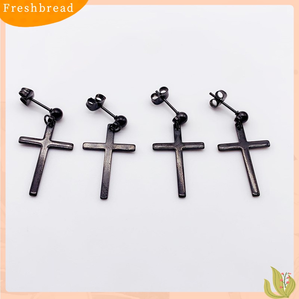 FRESH| Khuyên tai mặt hình chữ thập bằng thép không gỉ thời trang