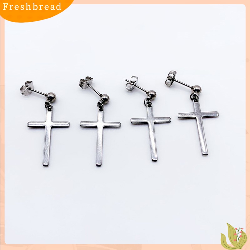 FRESH| Khuyên tai mặt hình chữ thập bằng thép không gỉ thời trang