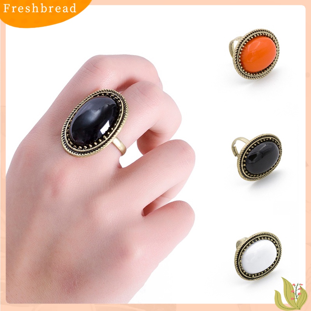 FRESH| Nhẫn Hợp Kim Đính Đá Quý Tự Nhiên Hình Oval Lớn Có Thể Điều Chỉnh