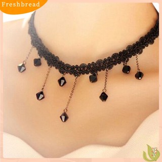 FRESH| Vòng cổ Choker vải ren phối hạt giả đá sang trọng xinh xắn cho nữ