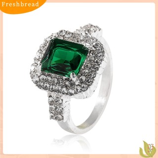 {FRESH} Nhẫn mạ bạc đính đá Zircon xanh lá cây sang trọng cho nữ