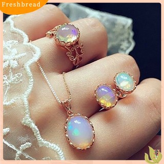 {FRESH} Set dây chuyền nhẫn và khuyên tai phối đá giả Opal thời trang phong cách