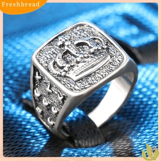 FRESH| Nhẫn mặt vuông họa tiết vương miện phong cách retro dành cho nam