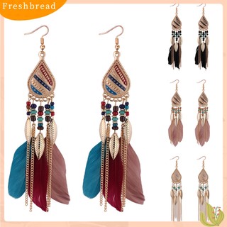 FRESH| Đôi khuyên tai dài phối lông vũ phong cách Vintage độc đáo cho nữ