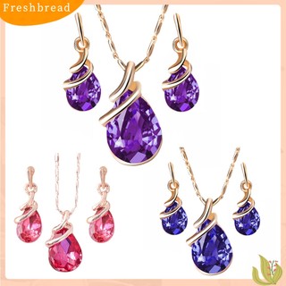 FRESH| Set dây chuyền và đôi khuyên tai hình giọt nước đính đá thời trang cho nữ