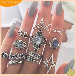 {FRESH} Set 11 Nhẫn Đốt Ngón Tay Đính Đá Phong Cách Retro
