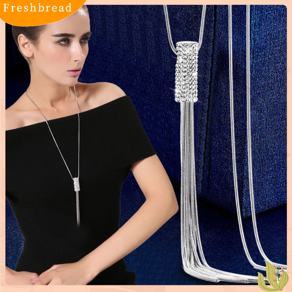 {FRESH} Vòng cổ Dài Tua Rua Mặt Hình Trụ Đính Đá Zircon Toàn Diện Cho Nữ