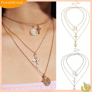FRESH| Dây chuyền chocker đa lớp mặt hình chữ thập và biểu tượng nữ thần quyến rũ cho nữ