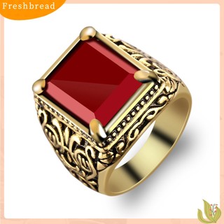 FRESH| Nhẫn đeo tay kim loại đính đá vuông phong cách cổ điển dành cho nam