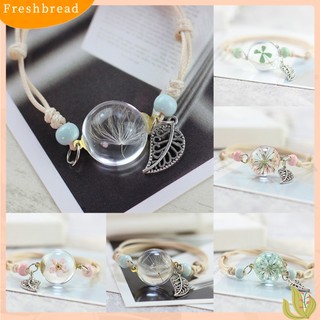 FRESH| Vòng tay hình thủy tinh kèm hoa bồ công anh đính kèm chiếc lá đặc sắc