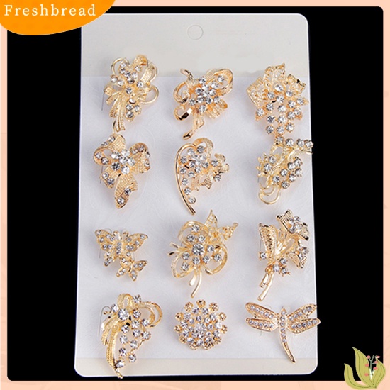 FRESH| Set 12 Ghim Cài Áo Hình Bông Hoa Và Bươm Bướm Đính Đá Nhân Tạo Thời Trang Dành Cho Nữ