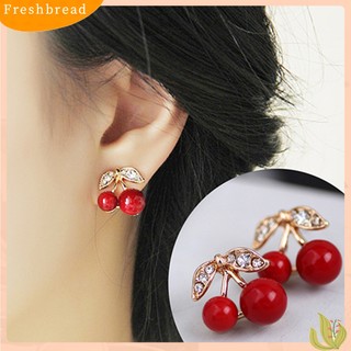 FRESH| Bông Tai Hình Quả Cherry Đỏ Đính Đá Bằng Hợp Kim Màu Vàng Trong Suốt Dành Cho Nữ