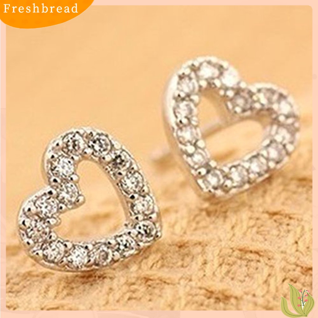 FRESH| 1 Đôi Bông Tai Mạ Bạc Hình Trái Tim Rỗng Đính Đá Cho Nữ