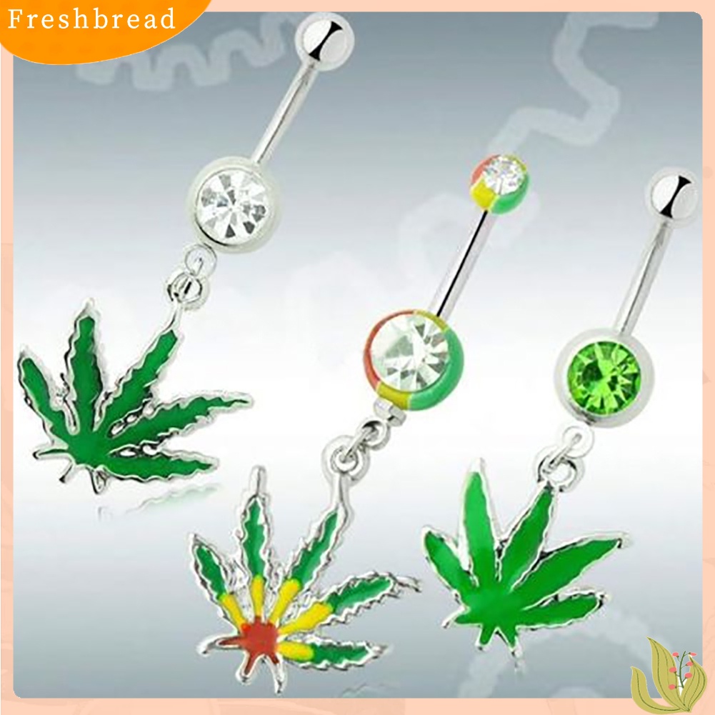 {FRESH} Khuyên rốn hình chiếc lá đính đá thời trang