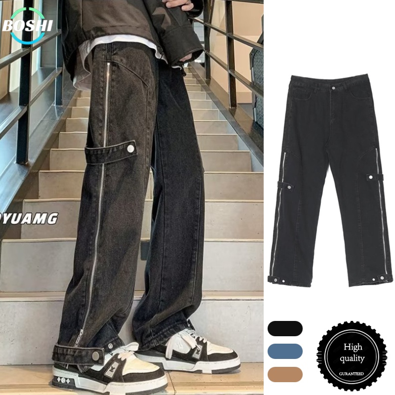 quần jean ống rộng phối khóa kéo cá tính theo phong cách mỹ hàn quốc quần jean nam ống đứng fashion quần bò ống đứng dây kéo simple quần baggy jean from rộng