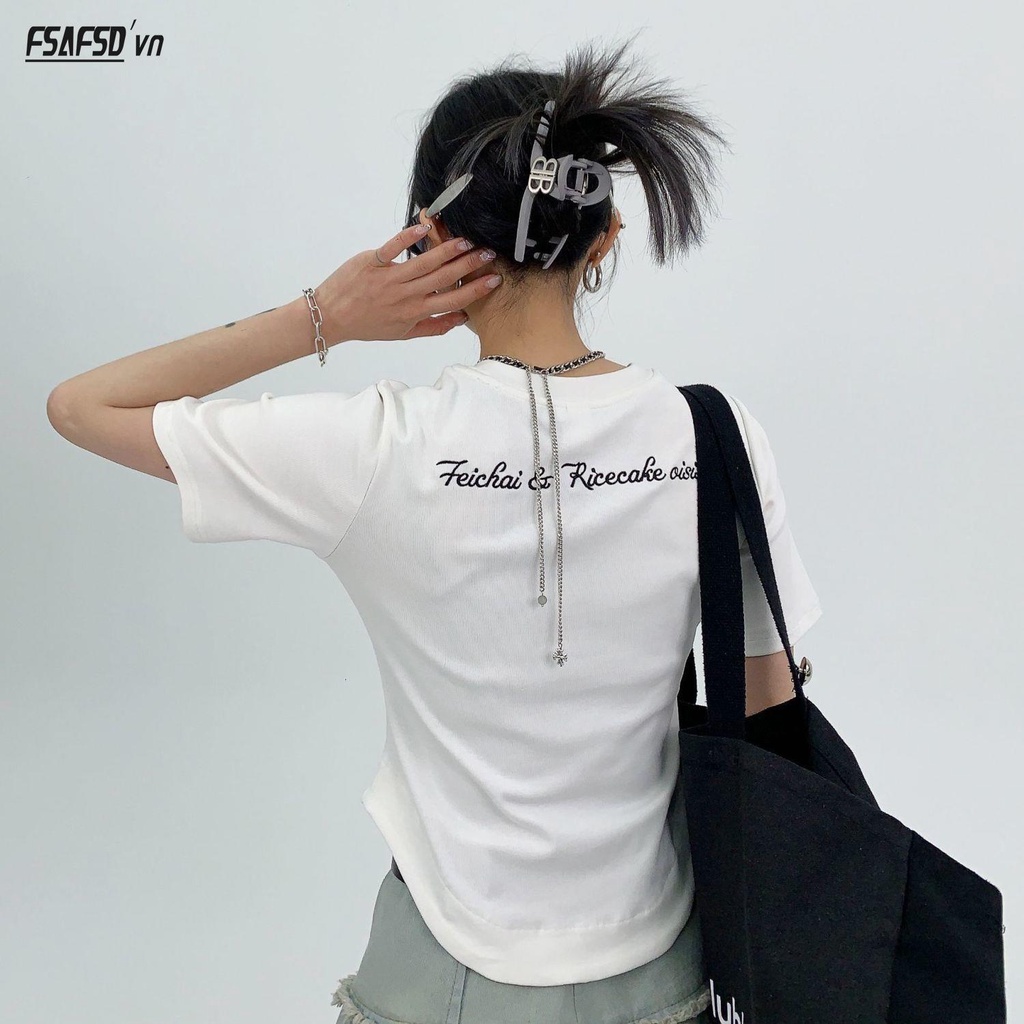 Áo Thun Ngắn Tay Cổ Tròn Thêu Họa Tiết Thời Trang Dành Cho Nữ