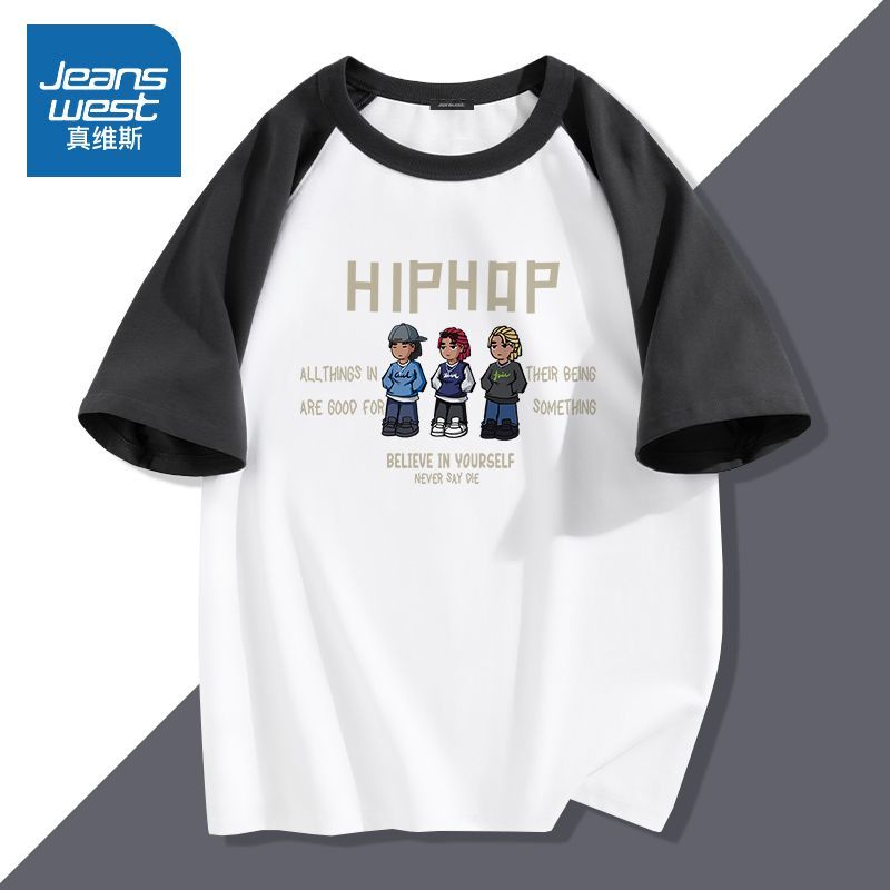 Áo Thun Raglan Tay Ngắn Màu Sắc Tương Phản Chất Liệu Cotton Thời Trang Mùa Hè Cho Học Sinh