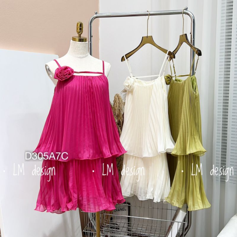 Đầm Tầng Dập Ly Hai Dây Phối Hoa BEBEDOLL ,Váy Đi Biển Xếp Ly Hai Tầng Dáng Rộng Xoè Dễ Thương -V3057