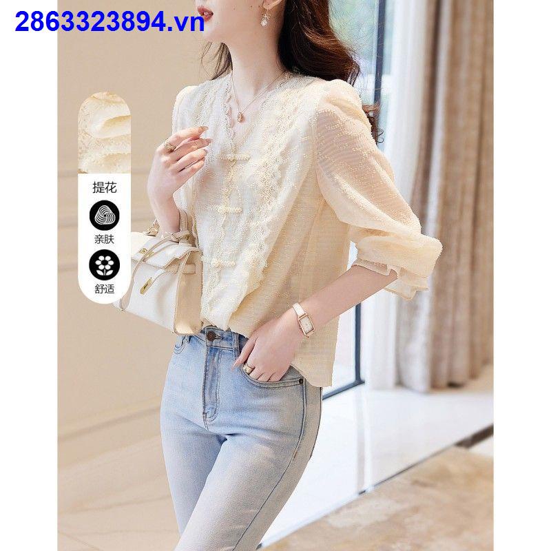 Off-white Áo Sơ Mi Tay Dài Cổ Chữ V Thời Trang Dành Cho Nữ