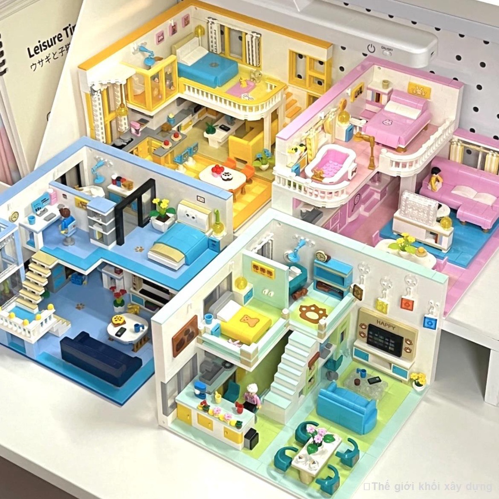 Tương thích với LEGO vui nhộn xây dựng thủ công cảnh túp lều lắp ráp ins cô gái bột khối xây dựng câu đố căn hộ