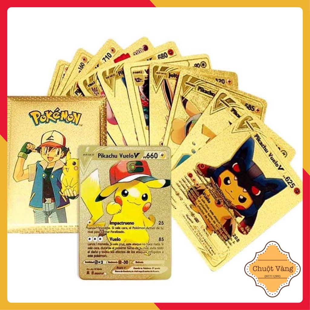 Bộ 10 lá thẻ bài Pokemon mạ vàng sáng bóng chống thấm nước