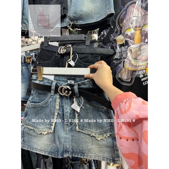 Chân váy jeans viền cắt tua kèm belt đai siêu xinh ảnh thật cận chất hàng QC loại 1 henryclothing