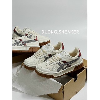 Giày thể thao Asics logo xám đỏ đế nâu, sneaker asics màu mới nhất fullsize