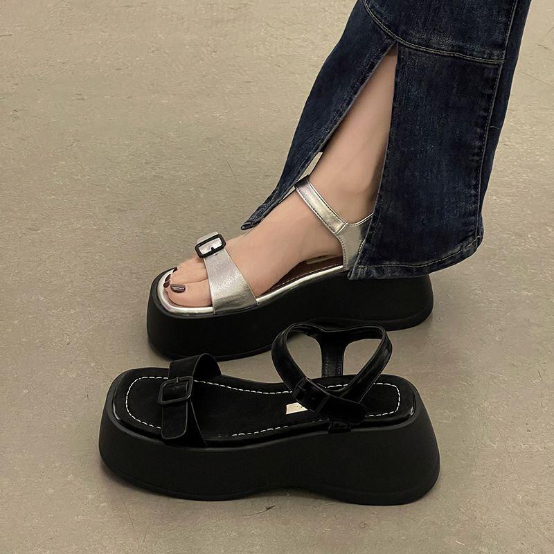 Xăng đan muffin Đế Dày Hở Ngón Màu Bạc Thời Trang Mới 2023 Cho Nữ