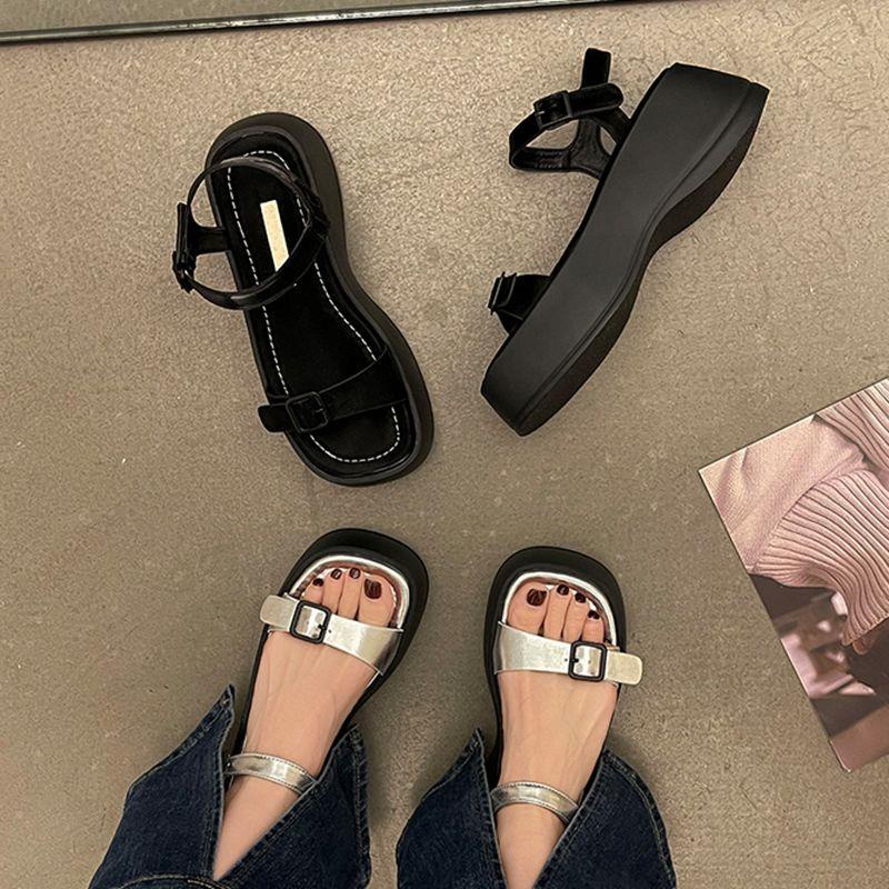 Xăng đan muffin Đế Dày Hở Ngón Màu Bạc Thời Trang Mới 2023 Cho Nữ