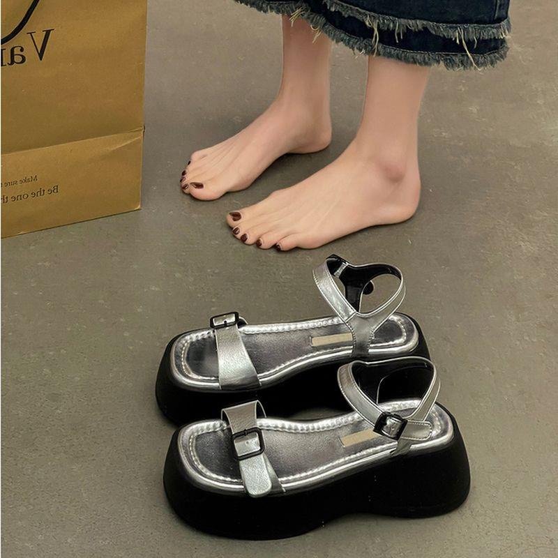 Xăng đan muffin Đế Dày Hở Ngón Màu Bạc Thời Trang Mới 2023 Cho Nữ