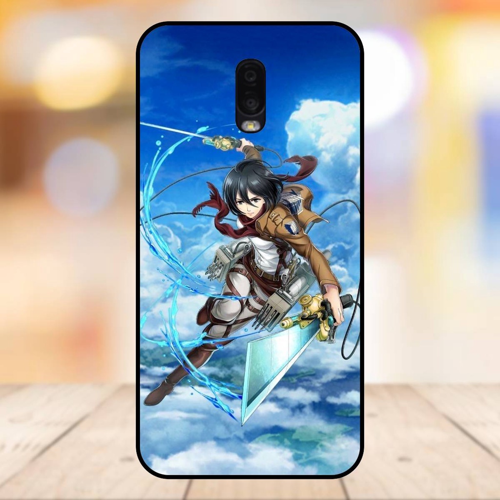 Ốp lưng điện thoại Samsung J7 Plus viền đen Mikasa Ackerman Attack On Titan