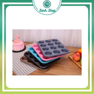 Khuôn nướng bánh cupcake 6 ô to/ 12 ô to chống dính các màu