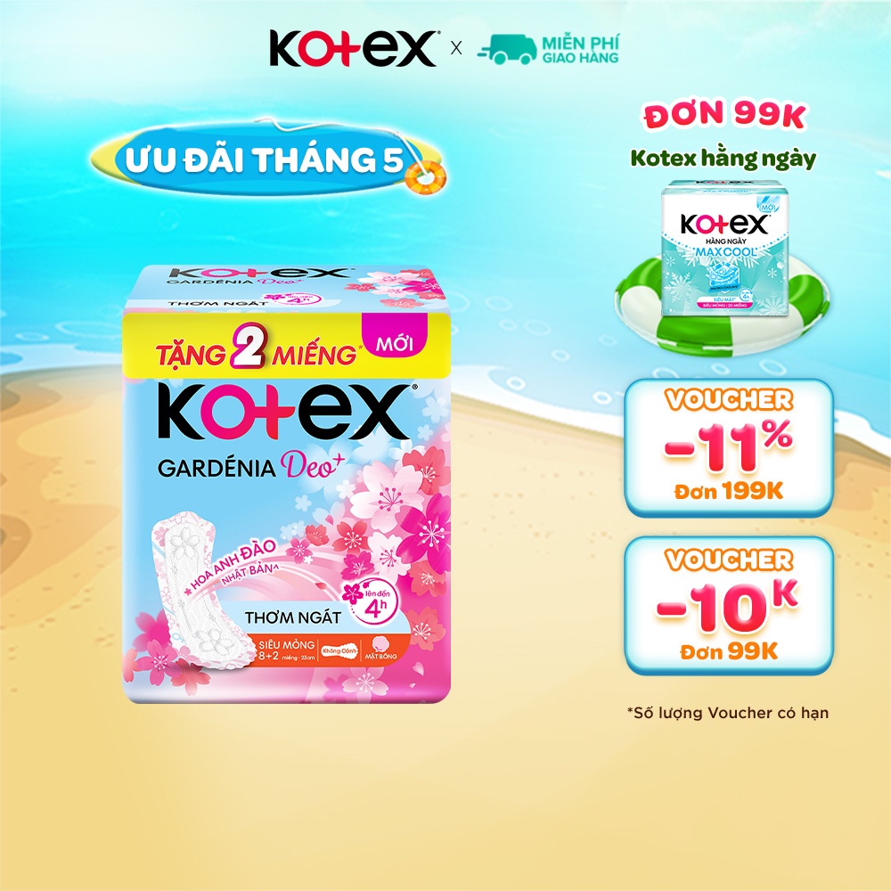 Băng vệ sinh Gardenia Deo+ - Hoa Anh Đào Mặt Bông siêu mỏng không cánh 23cm 8 miếng